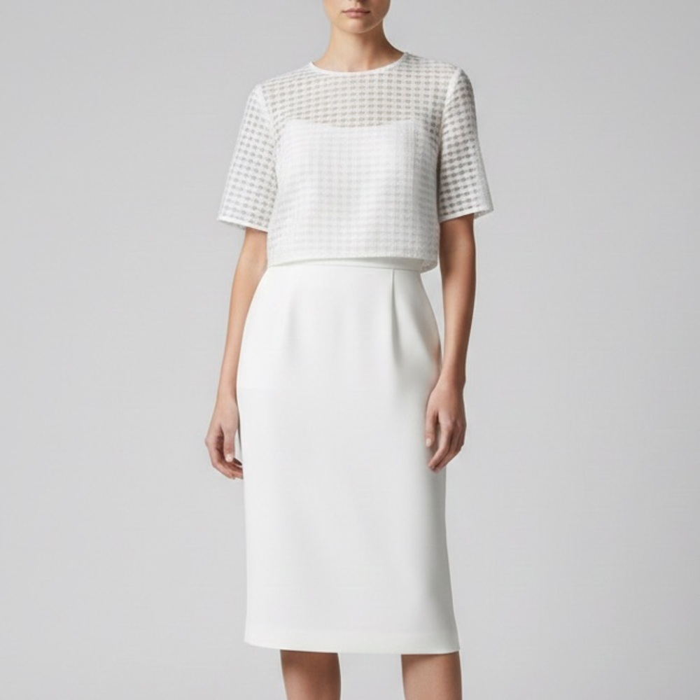 ASOS White Mesh Overlay Midi Dress / Short Sleeve / Bridal Baby Shower / Size 6